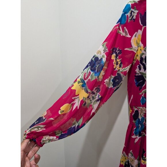 Lauren Ralph Lauren Georgette Dress Women's Size 6 Pink Floral Long Sleeve - Picture 7 of 16